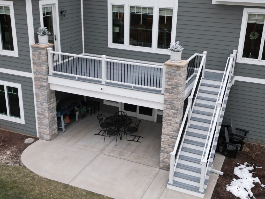 Trex Enhance Nautrals Foggy Wharf with RainEscape between joist in Sugar Grove IL, 